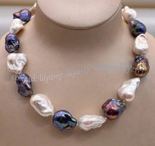 Huge Natural White Black South Sea Reborn Baroque Keshi Pearl Necklace 14-36 in