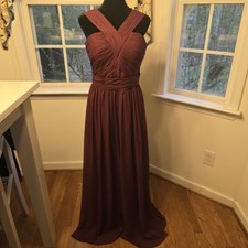 Bill Levkoff Ruched Chiffon V-Neck Formal Gown in Wine Womens Size 10