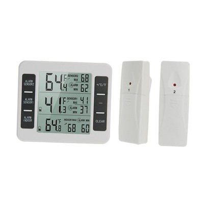 Wireless Digital Refrigerator Thermometer 2 Sensor Alarm Min/Max Record