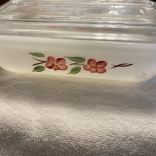 Vintage 1950s Anchor Hocking Fire-King Peach Blossom Refrigerator Dish, WITH Lid