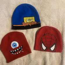 lot 3 youth winter hat beanies superman spongebob monster red EUC 