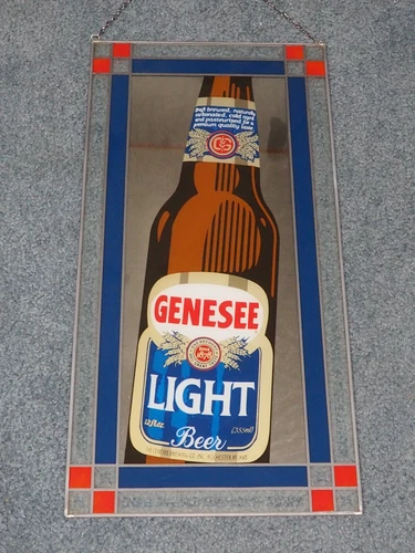 Vintage Mancave Genesee Beer Light Mirror Sign Stained Glass Style 24x12