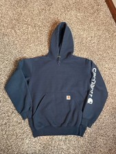 Carhartt Men  s Small Navy Blue Hoodie Original Fit K288-472 Logo Sleeve