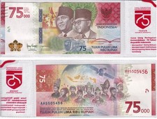 Indonesia 75000 Rupiah 2020 75th Commemorative P 161 UNC W/Official Sleeve NR