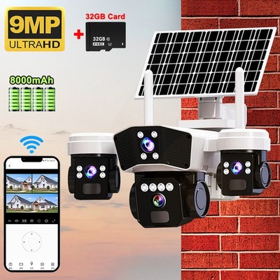 4K WiFi Solar Battery Powered Security Cameras Outdoor Home Wireless 360°PTZ 9MP