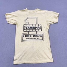 Vintage Hanes Shirt Mens Small Yellow Lane's Yamaha Watkins Glen Motorcycle 80s