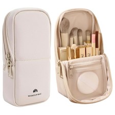 Waterproof Standing Makeup Brush Organizer Holder Travel Pouch Cream White