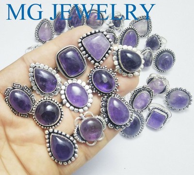 Bulk Sale ! Wholesale Lot 5Pcs Amethyst Ring 925 Sterling Silver Plated Lot