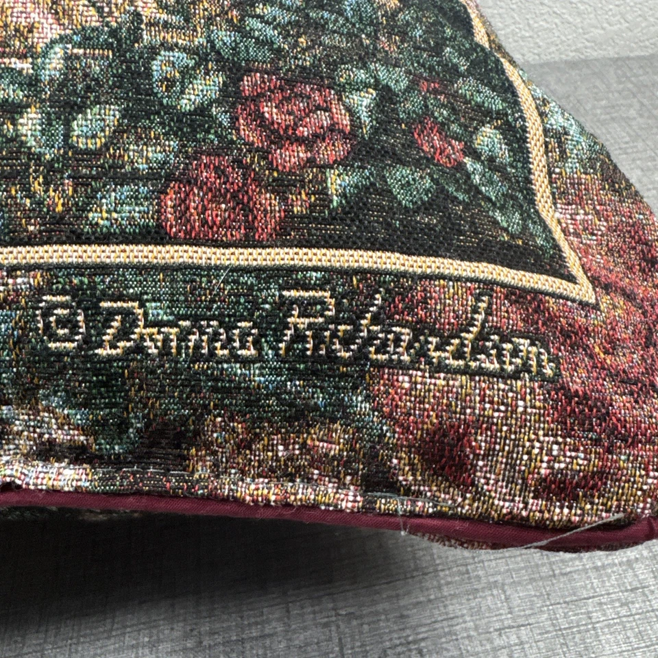 Donna Richardson Tapestry Throw Pillow 16”x16” Girl Angel Red Roses Double Sided - Image 2 of 4