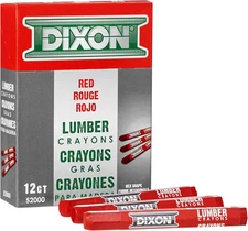 Industrial Lumber Marking Crayons, 4.5" X 1/2" Hex, Red, 12-Pack (52000)