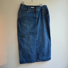 Christopher  Banks Denim Maxi Skirt Size 10 Medium Wash 100 Cotton Y2K 90s