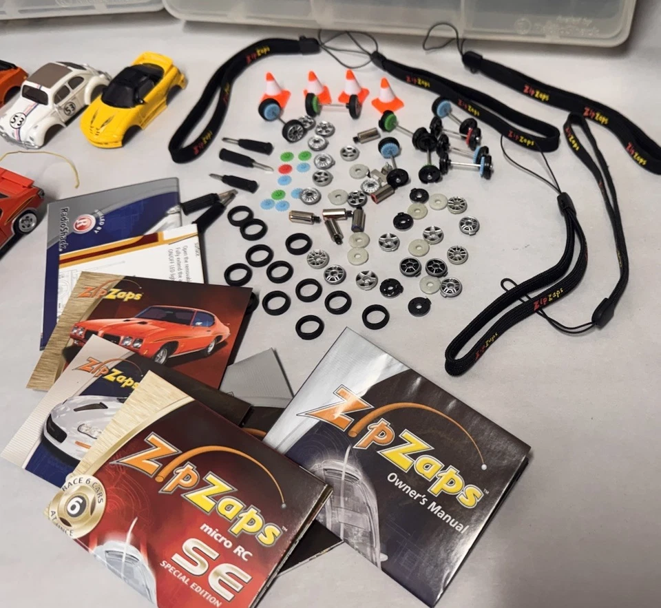 Large Lot of Zip Zaps Micro RC's 8 Bodies, Wheels & Tires, 2 Cases Etc. - Image 3 of 3