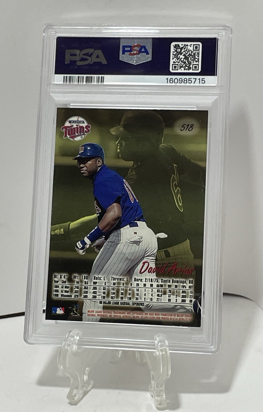 1997 Fleer Ultra David Arias (Ortiz) Rookie #518 PSA 7 Minnesota Twins MLB view 2