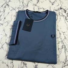 Image of FRED PERRY Mens Midnight Blue Twin Tipped T Shirt SIZE LARGE M1588 W98 BNWT