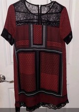 EXPRESS Dress Goth Punk Emo Red Black Color block Mesh & Lace Women’s Size Small
