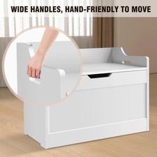 Large Toy Box Kid's Room Storage White Wooden Bedroom Chest Lid Ottoman Baby