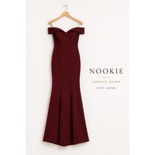 Nookie Camille Off Shoulder Wine Maxi Gown Formal Dress NWT Large