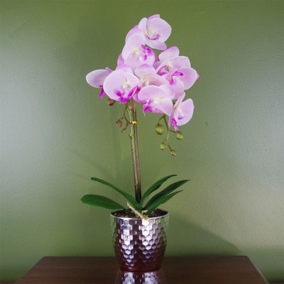 Künstliche Orchidee 50 cm hellrosa 9 Real Touch Blumen im silbernen Wabentopf