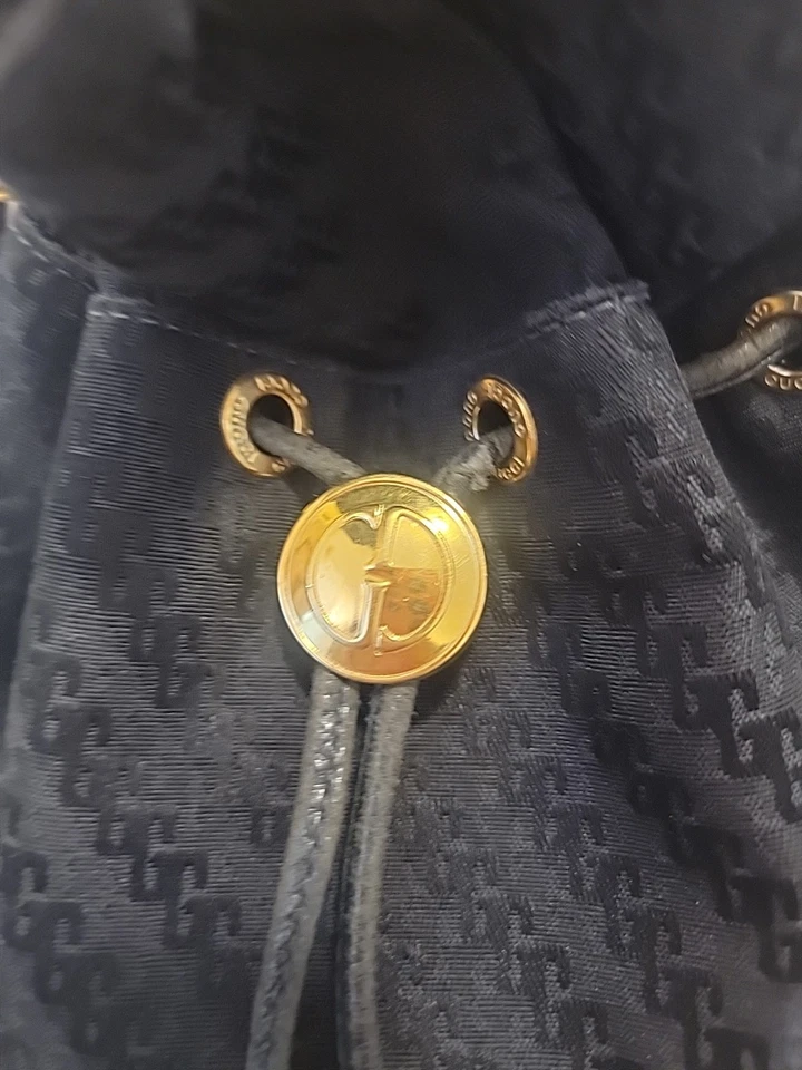 De colección GUCCI GG Lona Cuero Negro Cordón 001-495-1366 Hombro Hecho en Italia Foto 3 de 4