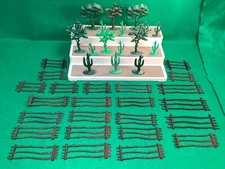 VINTAGE REL WESTERN PLAY SET SOFT PLASTIC TREES CACTUS FENCE LOT