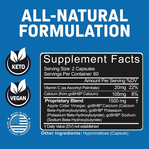 Herbtonics Apple Cider Vinegar Capsules Plus Keto BHB 120 Count (Pack