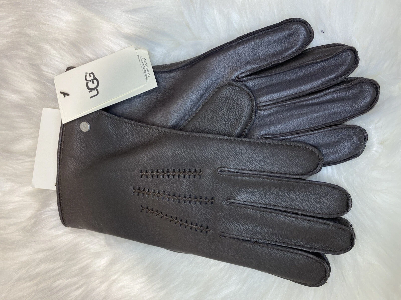 UGG Wrangell Smart Leather Glove w/ Conductive Palm in Brown Size L 2910