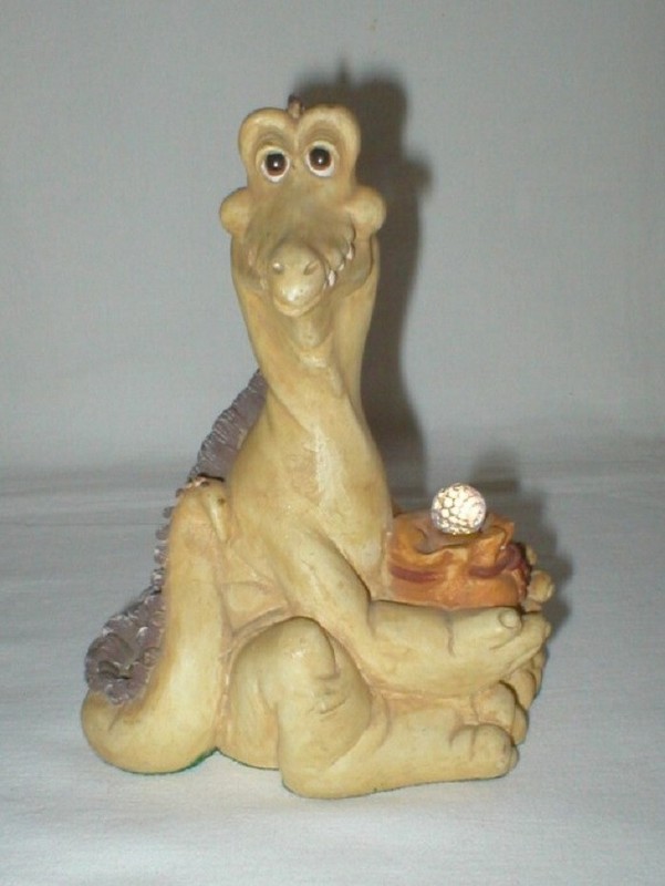 Vtg Plaster Paris Chalkware Crocodile Figurine Holding Crystal Ball - 6" Tall
