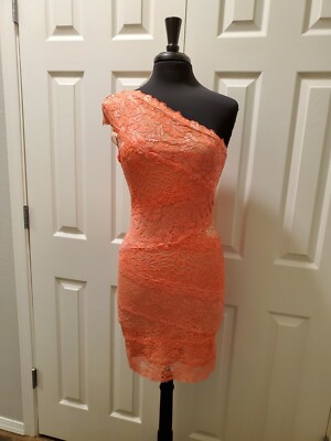 NWOT Bebe One Shoulder Lace Dress in Coral Size M | eBay NWOT Bebe One Shoulder Lace Dress in Coral Size M | eBay