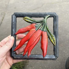 Red Chili Pepper Trivet Cast Iron Wall Art Kitchen Decor Rustic 6×6"