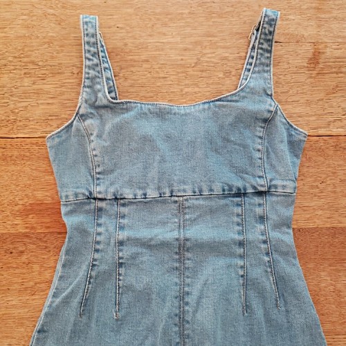 Aeropostale Denim Jumper Dress Sz XS Square Neck Back Zipper Adjustable Straps - Picture 2 of 12