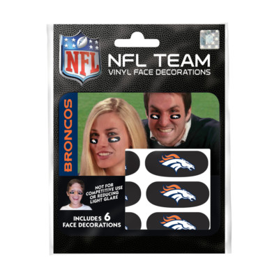 Denver Broncos NFL Eye Black Strips - 6 Vinyl Face Decorations 