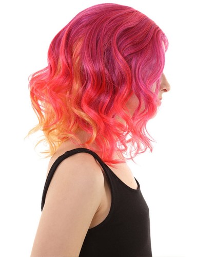 Women's Red Color Curly Shoulder Length Trendy Sunset Soiree Wig HW-6744 - Picture 6 of 9