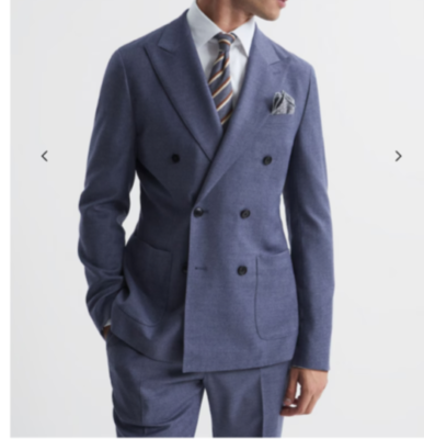 Reiss Marquee Blazer Size 44, double vented, double breasted, blue, wool  blend