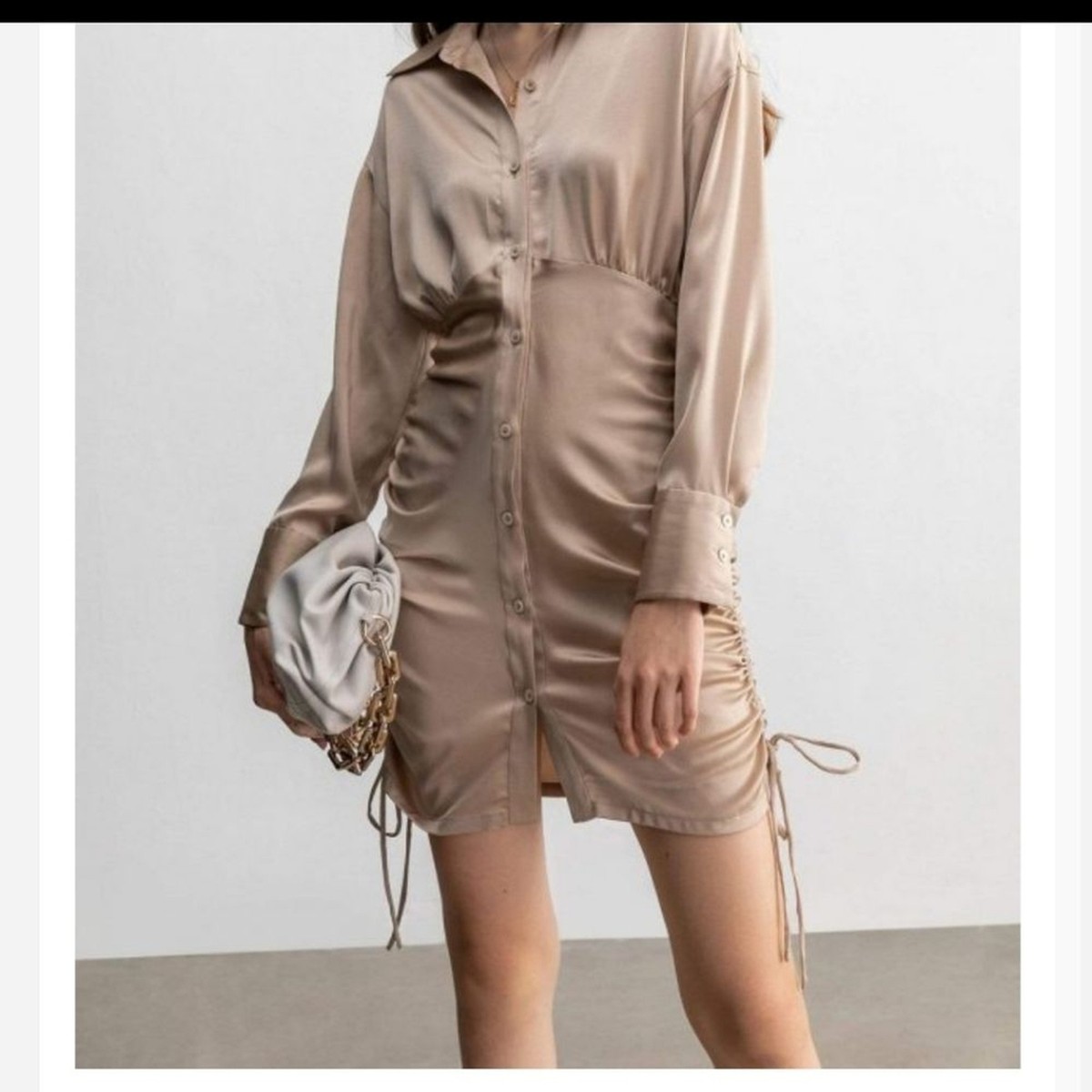 Womens J.ING Dresses satin Talulla Ivory Shirt Dress Large