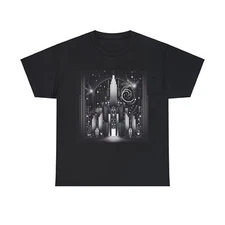Unisex Adult T Shirt Futuristic Art Deco Skyscraper Retro Vintage Look Black Tee