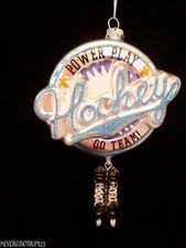 BLOWN GLASS HOCKEY~POWER PLAY~GO TEAM!~ALL STAR CHRISTMAS ORNAMENT~NWT