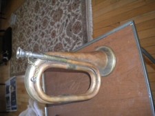 COPPER AND BRASS BUGLE MILITARY VINTAGE CAVALRY HORN MOUTHPIECE  CHAIN