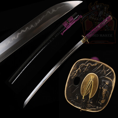 Purple Japanese Katana Sword T10 Steel Clay Tempered Unokubi Zukuri Real Hamon
