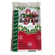 Vintage Christmas Tablecloth 52 X 90" Plastic Reusable New In Package Hong Kong