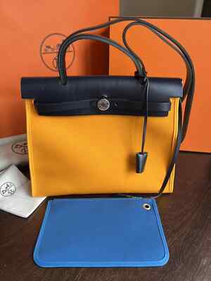 HERMÈS Hermes Herbag 31 Sellier Tri-Color Jaune d'Or Blue Izmir Blue Royale
