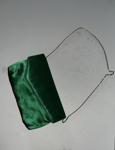 Vintage MCM Green Satin Clutch Purse W/chain Strap 9”x5.75” - Picture 5 of 5