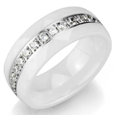 Damen Keramik Weiß Ring Band 8mm CZ Full Eternity Edelstahl Gr. M N 983