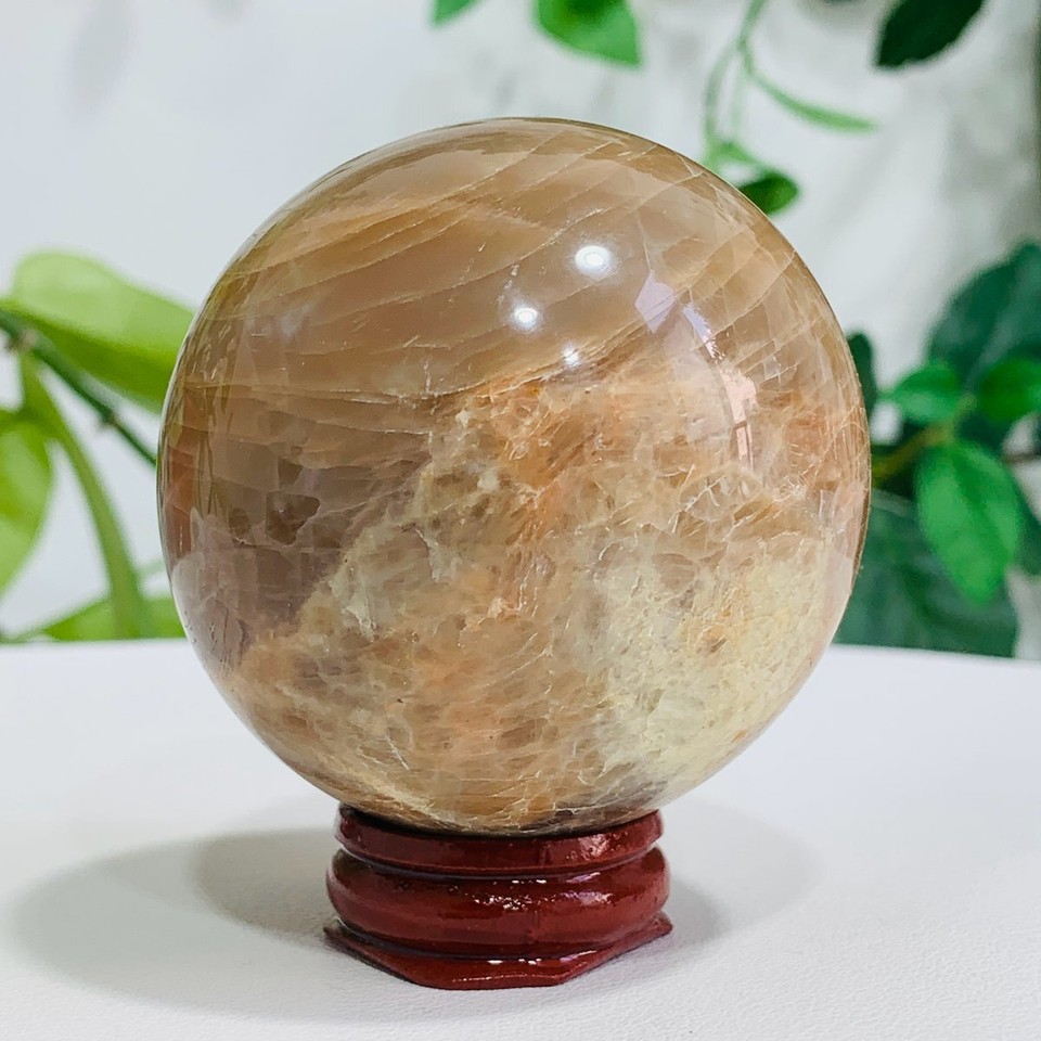 306g Natural Orange Moonstone Quartz Ball Crystal Sphere Meditation