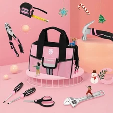 WORKPRO 9-Piece Kids Real Hand Tool Set, Pink Junior Tool Kit with Storage Bag