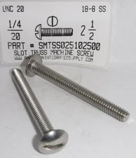 1/4-20x2-1/2 Truss Head Slotted Machine Screws Stainless Steel (10)