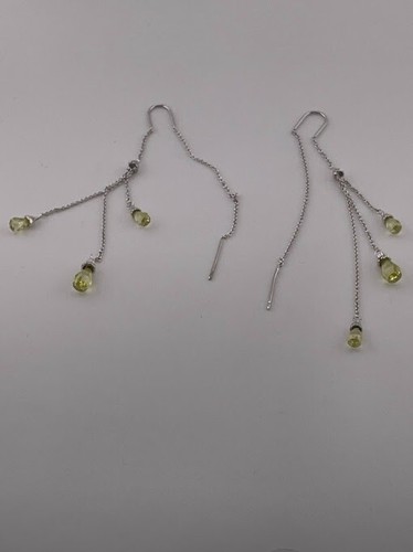 925 STERLING SILVER YELLOW BRIOLETTE CRYSTAL THREADER EARRINGS 3 1/4" BOHO 1124 - Picture 5 of 6