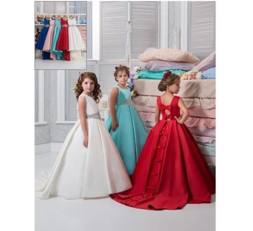 Crystals Arabic 2020 Flower Girl Dresses Satin Ball Gown Child