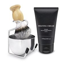 Shaving Brush  Bowl Kit for Men 3 in 1 Wet Shaving Set barber Razor Stand Steel