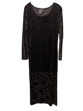 VTG Carole Little Black Velvet Whimsigoth Maxi Dress Sz 8 Burnout Velvet Boho