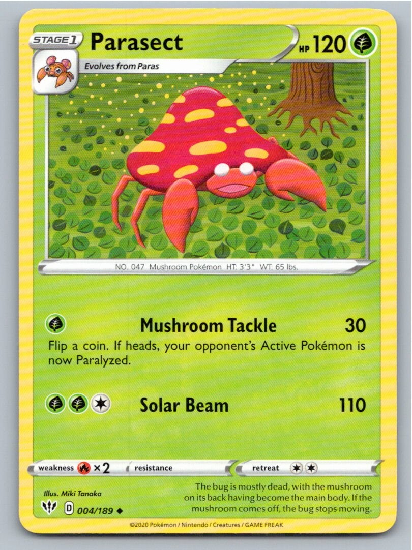 2020 POKEMON PARASECT DARKNESS ABLAZE 004/189 UC NM A61851 FREE S&H